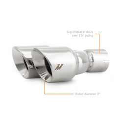 Mishimoto Dual Offset Tips 2.5in Inlet 3in Outlet Slash Cut - Polished - Image 2