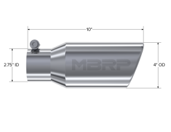 MBRP Universal Tip 4in OD 2.75in Inlet 10in Length Angled Rolled End T304 - Image 4