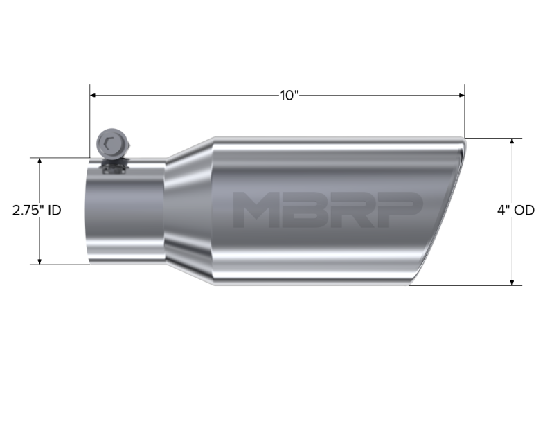 MBRP Universal Tip 4in OD 2.75in Inlet 10in Length Angled Rolled End T304 - Image 4