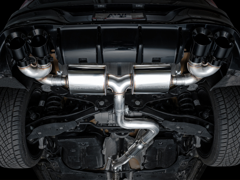 AWE MK8 Volkswagen Golf R 3in Touring Edition Quad Exhaust - Diamond Black Tips - Image 14