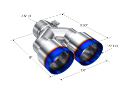 MBRP Burnt End Tip 2.5 ID, Dual 3.5 OD Out, 9.5 length, Single wall 304 Stainless Steel - Image 5
