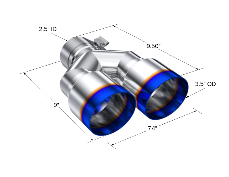 MBRP Burnt End Tip 2.5 ID, Dual 3.5 OD Out, 9.5 length, Single wall 304 Stainless Steel - Image 5