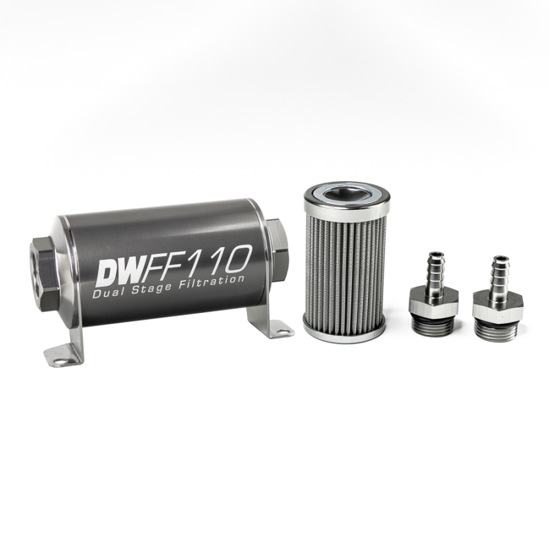 DeatschWerks Stainless Steel 5/16in 100 Micron Universal Inline Fuel Filter Housing Kit (110mm) - Image 2