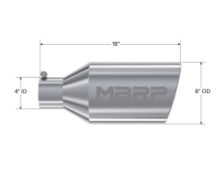 MBRP Universal Tip 8in O.D. Rolled End 4in inlet 18in length T304 - Image 4