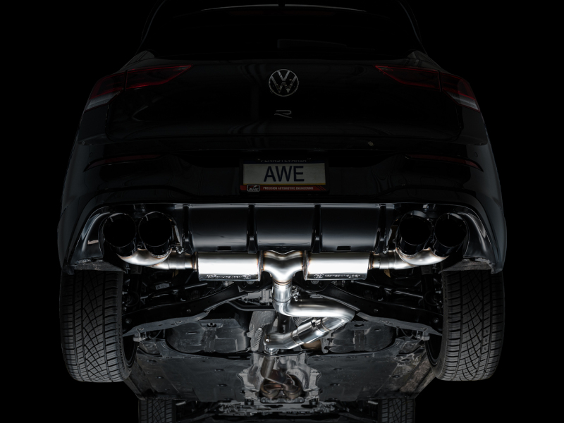 AWE MK8 Volkswagen Golf R 3in Touring Edition Quad Exhaust - Diamond Black Tips - Image 13