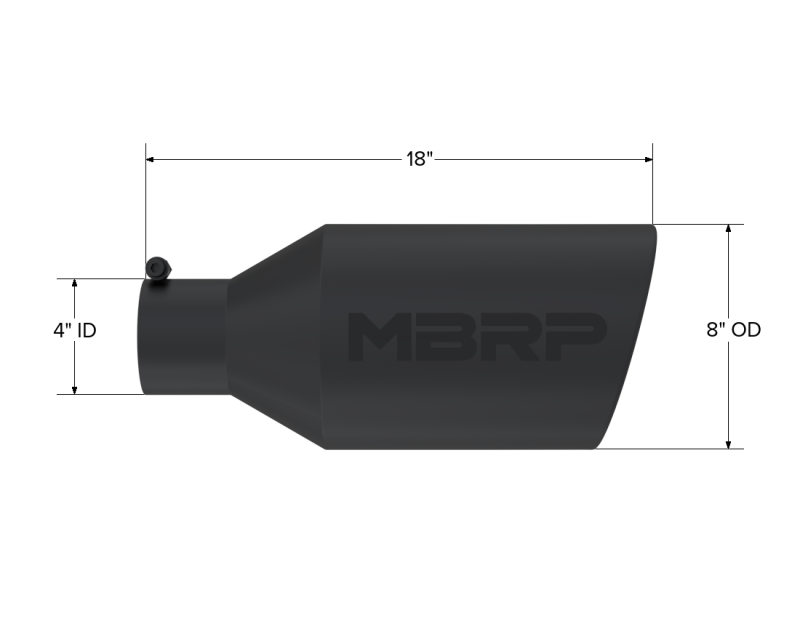 MBRP Universal Tip 8in O.D. Rolled End 4in inlet 18in length Black - Image 4