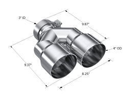 MBRP 3in ID / Dual 4in OD Out Staggered L 9.37in / R 9.87in Single Wall T304 SS Univ Exhaust Tip - Image 5