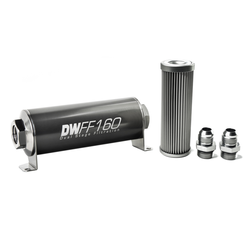 DeatschWerks Stainless Steel 10AN 10 Micron Universal Inline Fuel Filter Housing Kit (160mm) - Image 2