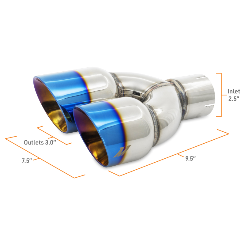 Mishimoto Dual Offset Tips 2.5in Inlet 3in Outlet Slash Cut - Burnt - Image 6