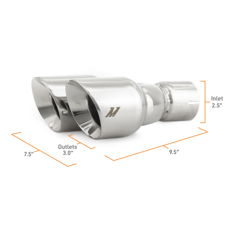 Mishimoto Dual Offset Tips 2.5in Inlet 3in Outlet Slash Cut - Polished - Image 5