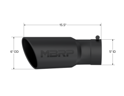 MBRP Universal Tip 6in OD 5in Inlet 15.5in Length 30 Deg Bend Angled Rolled End Black - Image 4