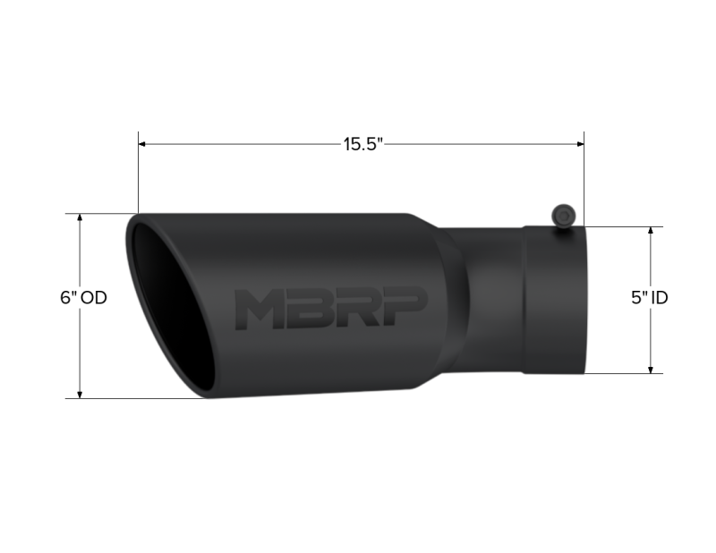 MBRP Universal Tip 6in OD 5in Inlet 15.5in Length 30 Deg Bend Angled Rolled End Black - Image 4