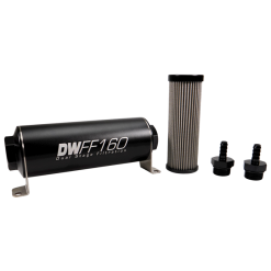DeatschWerks Stainless Steel 5/16in 40 Micron Universal Inline Fuel Filter Housing Kit (160mm)