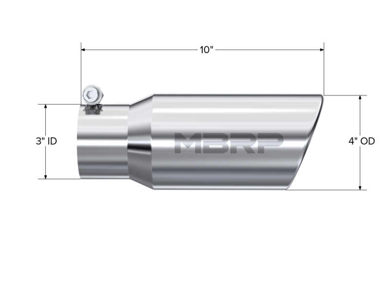 MBRP Universal Tip 4in OD 3in Inlet 10in Length Angled Rolled End T304 - Image 4