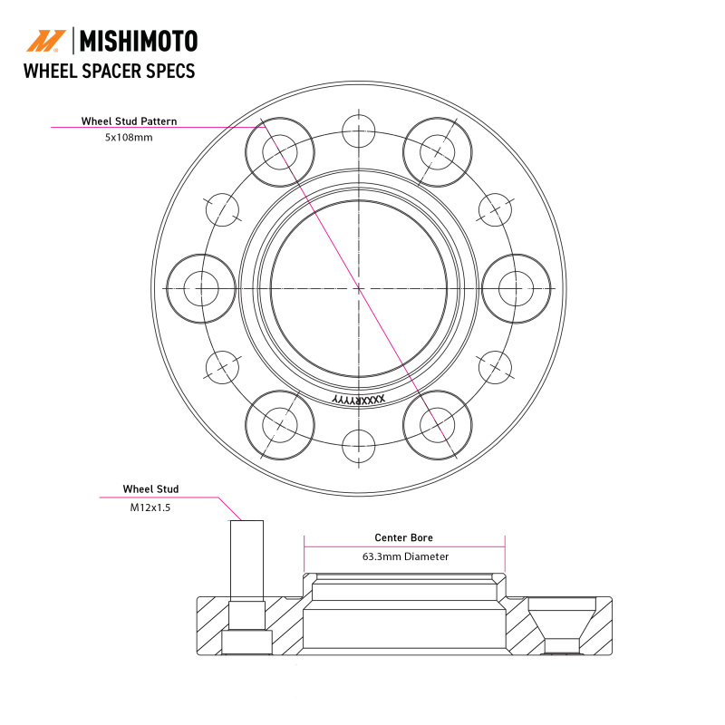 Mishimoto Wheel Spacers - 5x108 - 63.3 - 25 - M12 - Black - Image 2
