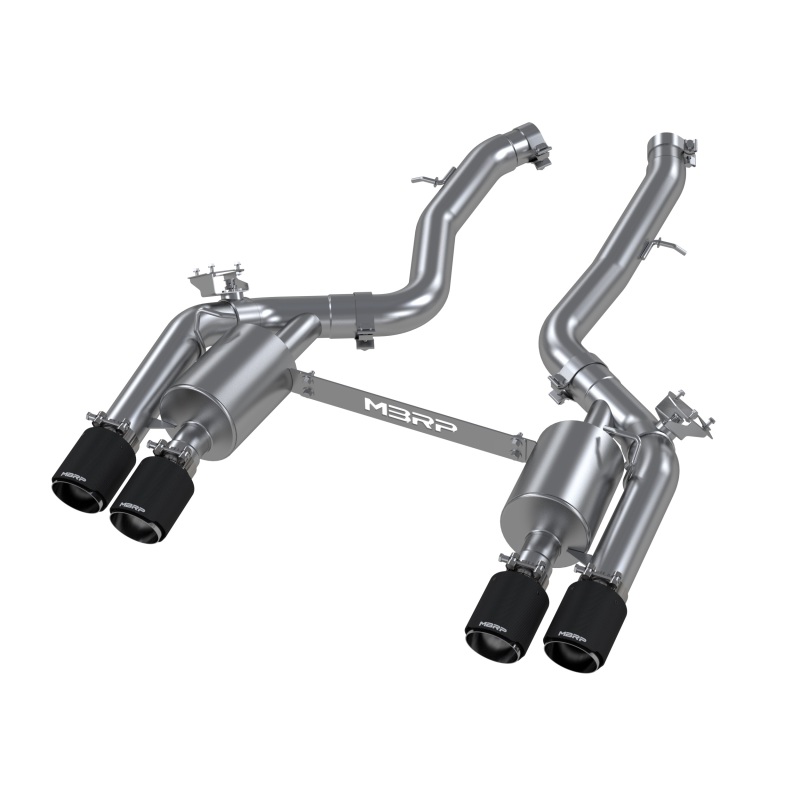 MBRP 18-22 BMW M2 Competition 3.0L T304 SS 3in Resonator-Back Exhaust Quad Rear w/ Carbon Fiber Tips - Image 2