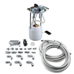 Alternative view of DeatschWerks 05-19 Yukon/Tahoe/Suburban DW400 Pump Module and Return SS CPE Plumbing Kit