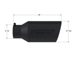 MBRP Universal Tip 8in OD Rolled End 5in Inlet 18in Length T304 - Black - Image 3