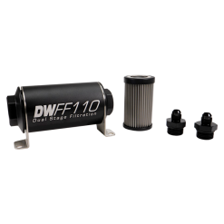 DeatschWerks Stainless Steel 6AN 5 Micron Universal Inline Fuel Filter Housing Kit (110mm)
