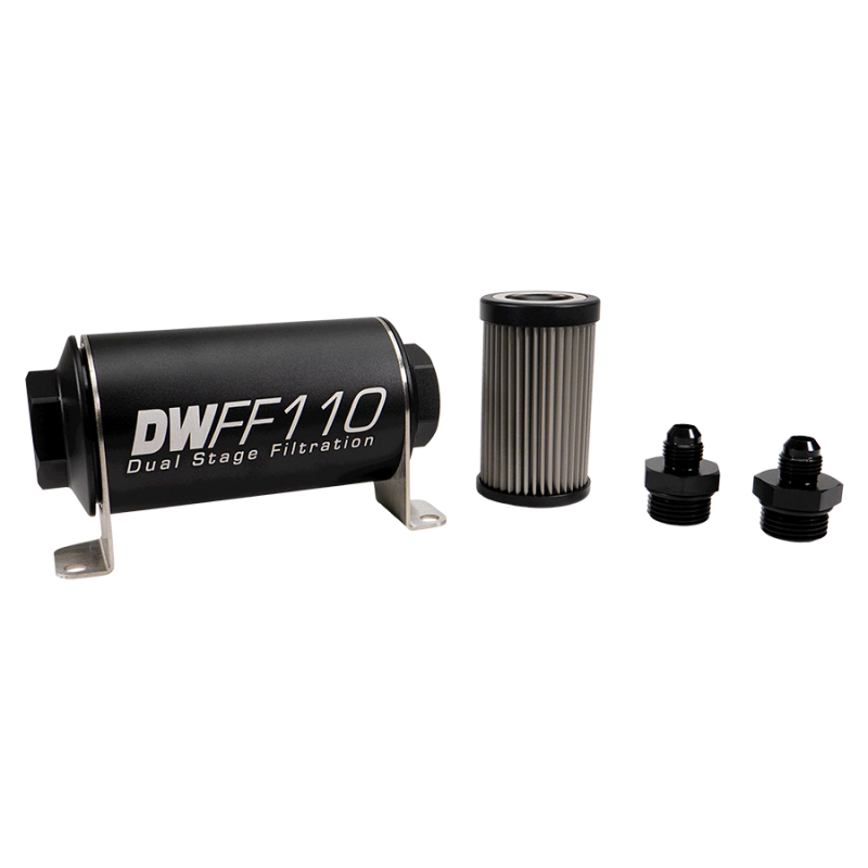 DeatschWerks Stainless Steel 6AN 10 Micron Universal Inline Fuel Filter Housing Kit (110mm) - Image 2