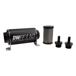 DeatschWerks Stainless Steel 5/16in 5 Micron Universal Inline Fuel Filter Housing Kit (110mm)