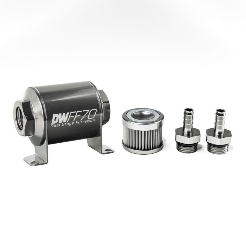 DeatschWerks Stainless Steel 3/8in 10 Micron Universal Inline Fuel Filter Housing Kit (70mm) - Image 2