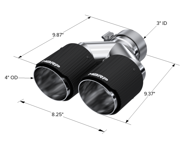 MBRP 3in ID / Dual 4in OD Out Staggered L 9.87in / R 9.37in Dual Wall Carbon Fiber Univ Exhaust Tip - Image 6
