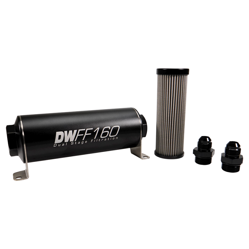 DeatschWerks Stainless Steel 8AN 10 Micron Universal Inline Fuel Filter Housing Kit (160mm)