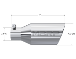 MBRP Universal Tip 4.5 O.D. Angle Rolled End 2.5 Inlet 11in Length - T304 - Image 3