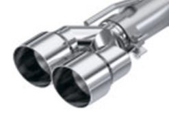 Alternative view of MBRP 3in ID / Dual 4in OD Out Staggered L 9.87in / R 9.37in Single Wall T304 SS Univ Exhaust Tip