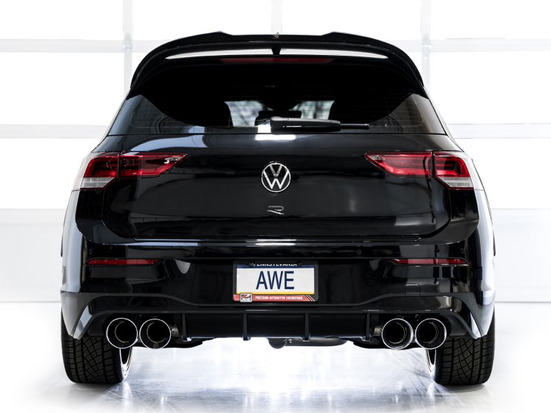 AWE MK8 Volkswagen Golf R 3in Track Edition Quad Exhaust - Chrome Silver Tips - Image 4