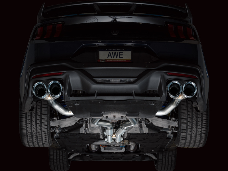 AWE 2024 Ford Mustang Dark Horse S650 RWD Track Edition Catback Exhaust w/ Quad Chrome Silver Tips - Image 12
