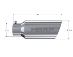 MBRP Universal Tip 7in O.D. Rolled End 5in inlet 18in length - T304 (SINGLE TIP) - Image 4