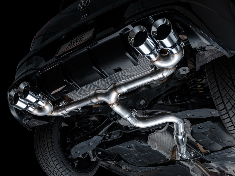 AWE MK8 Volkswagen Golf R 3in Track Edition Quad Exhaust - Chrome Silver Tips - Image 15