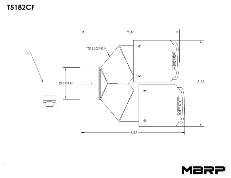 MBRP 3in ID / Dual 4in OD Out Staggered L 9.87in / R 9.37in Dual Wall Carbon Fiber Univ Exhaust Tip - Image 5
