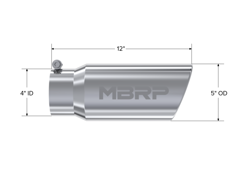 MBRP Universal Tip 5 O.D. Angled Rolled End 4 inlet 12 length - Image 2