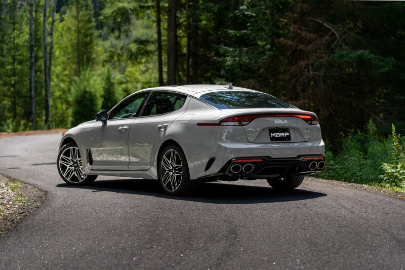 MBRP 2022 Kia Stinger 3.3L T304 SS Cat-Back Exhaust- Dual Split Rear Quad Outlet Uses Factory Bezels - Image 3