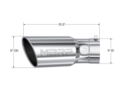 MBRP Universal Tip 6in OD 5in Inlet 15.5in Length 30 Deg Bend Angled Rolled End T304 - Image 4