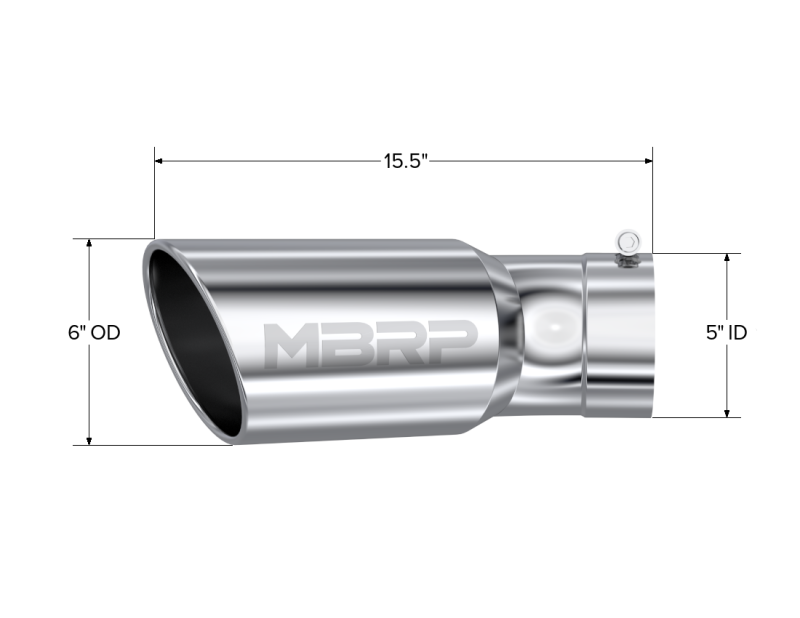MBRP Universal Tip 6in OD 5in Inlet 15.5in Length 30 Deg Bend Angled Rolled End T304 - Image 4
