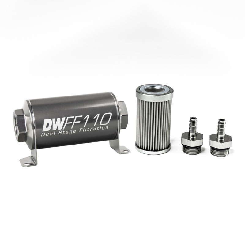 DeatschWerks Stainless Steel 5/16in 10 Micron Universal Inline Fuel Filter Housing Kit (110mm) - Image 2