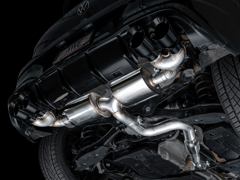 AWE MK8 Volkswagen Golf R 3in Touring Edition Quad Exhaust - Diamond Black Tips - Image 2