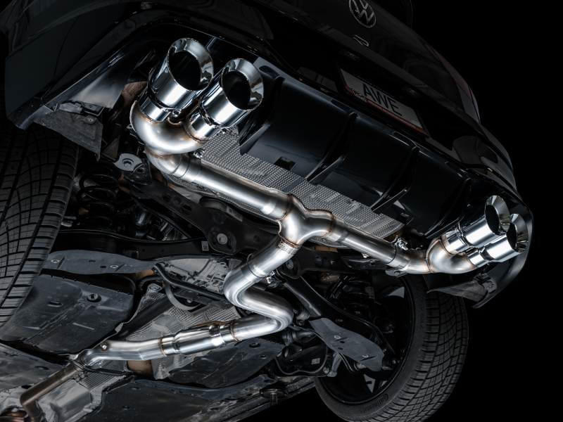 AWE MK8 Volkswagen Golf R 3in Track Edition Quad Exhaust - Chrome Silver Tips - Image 2