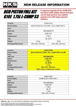 HKS BCD Piston Kit G16E 1.75L L-Comp S3 D88 - Image 3