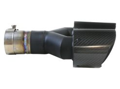 Alternative view of aFe Takeda 2.5in 304 Stainless Steel Clamp-on Exhaust Tip Driver side 2.5in Inlet 4in Dual-Carbon