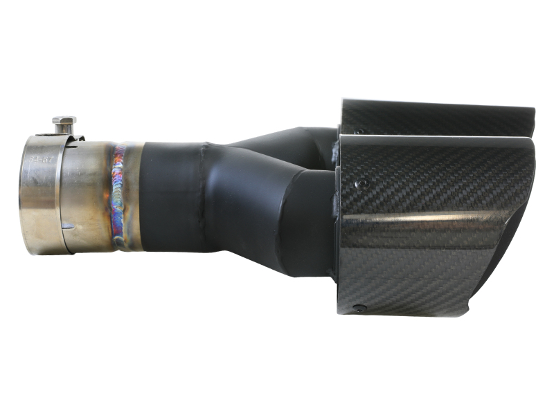 aFe Takeda 2.5in 304 Stainless Steel Clamp-on Exhaust Tip Driver side 2.5in Inlet 4in Dual-Carbon - Image 2