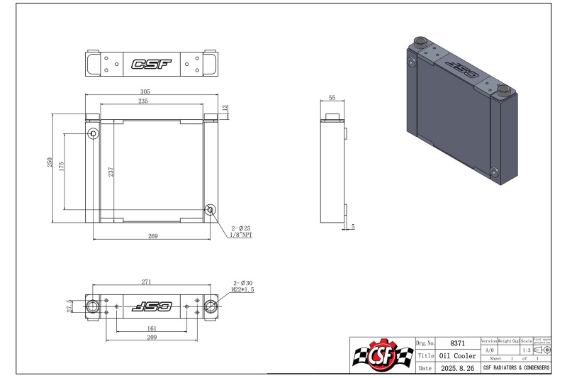 CSF Universal Large Single-Pass Oil Cooler - M22 x 1.5 - 12in L x 9.33in H x 2.16in W - Image 11
