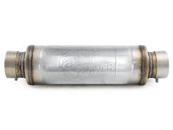 Alternative view of aFe MACH Force-Xp Muffler 3 IN ID Center/Center x 5 IN Dia. x 19 IN Overall Length - Round Body