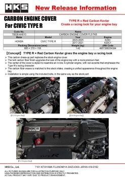 Alternative view of HKS Honda Civic Type R (FL5/FK8) Dry Carbon Fiber Engine Cover