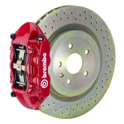 Brembo 10-15 Camaro V6 Rear GT BBK 4 Piston Cast 365x28 1pc Rotor Drilled-Red