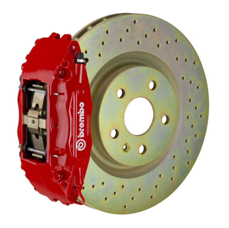 Brembo 05-14 Mustang GT Excl non-ABS Equipped Fr GT BBK 6Pist Cast 355x32 1pc Rotor Drilled-Red